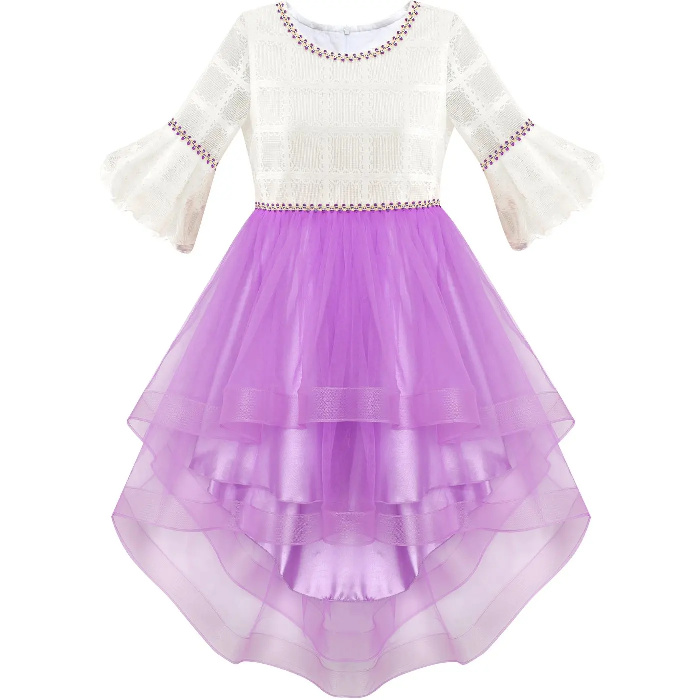 Girls Dress White and Purple Hi-Lo Party Dancing Pageant