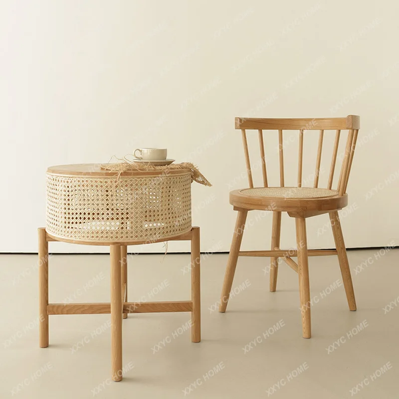 solid wood rattan sofa edge few simple living room bedroom rattan small round table small apartment