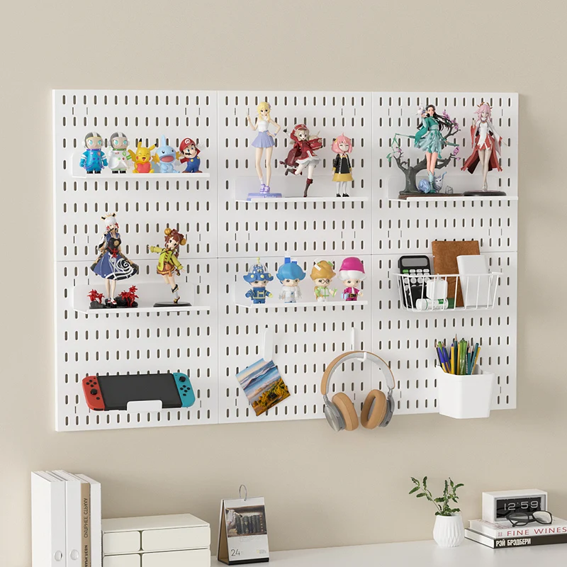 Plastic Wall-Mounted Pegboard W/ Hooks, Boxes, Shelves, Baskets – Freely Combinable for Office/Home Walls