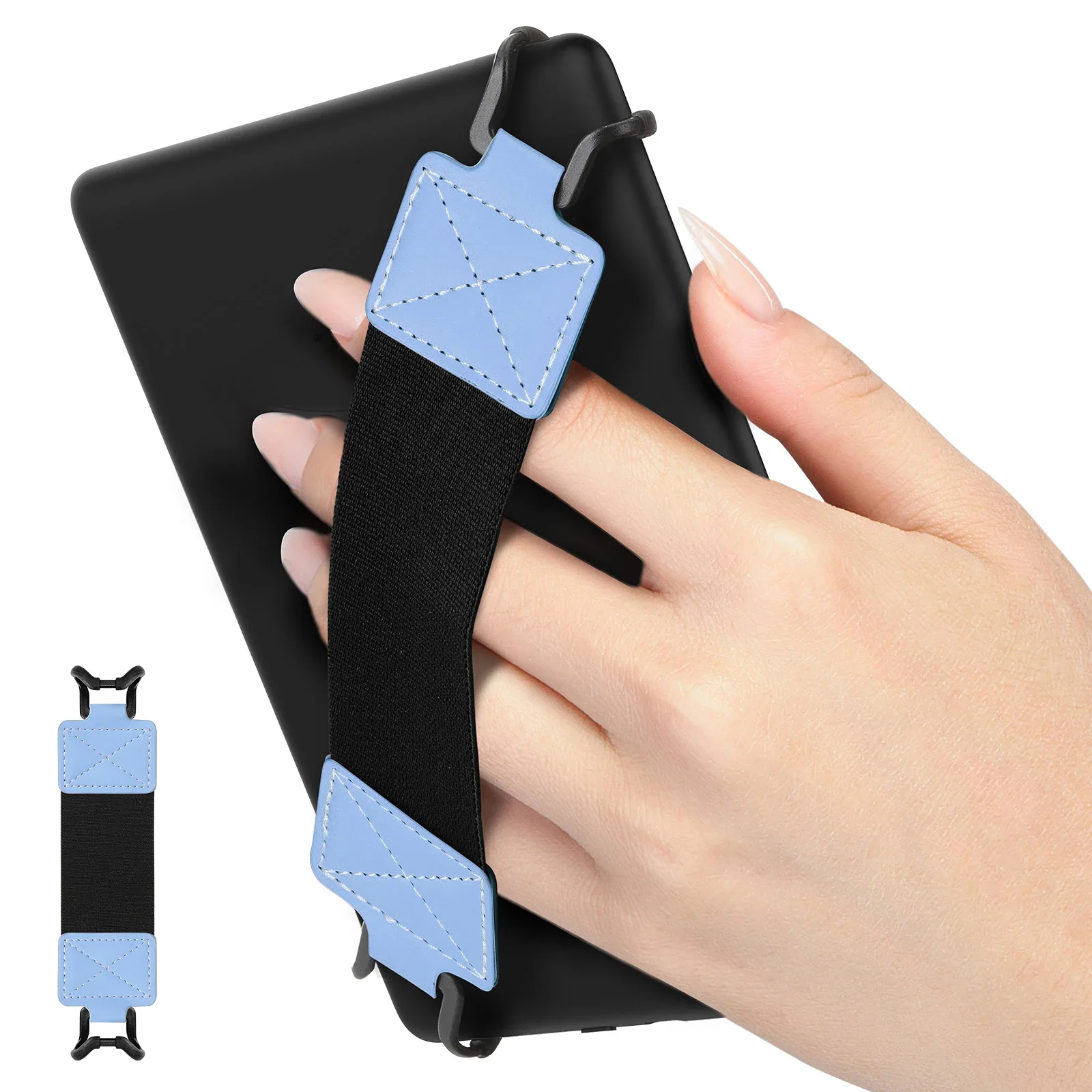 

Universal E-Reader Security Hand Strap Holder For 6-8" iPhone Finger Grip PU Leather Nylon Elastics Belt for Kindle Kobo Tablets