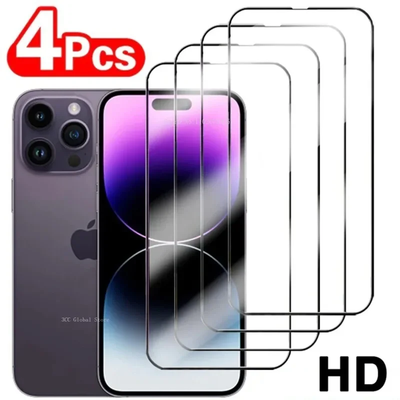 

4PCS 9H Tempered Glass for iPhone 11 12 13 14 15 Pro XR XS Max Screen Protector for iPhone 15 14 Pro Max Plus se 3 2020 Glass