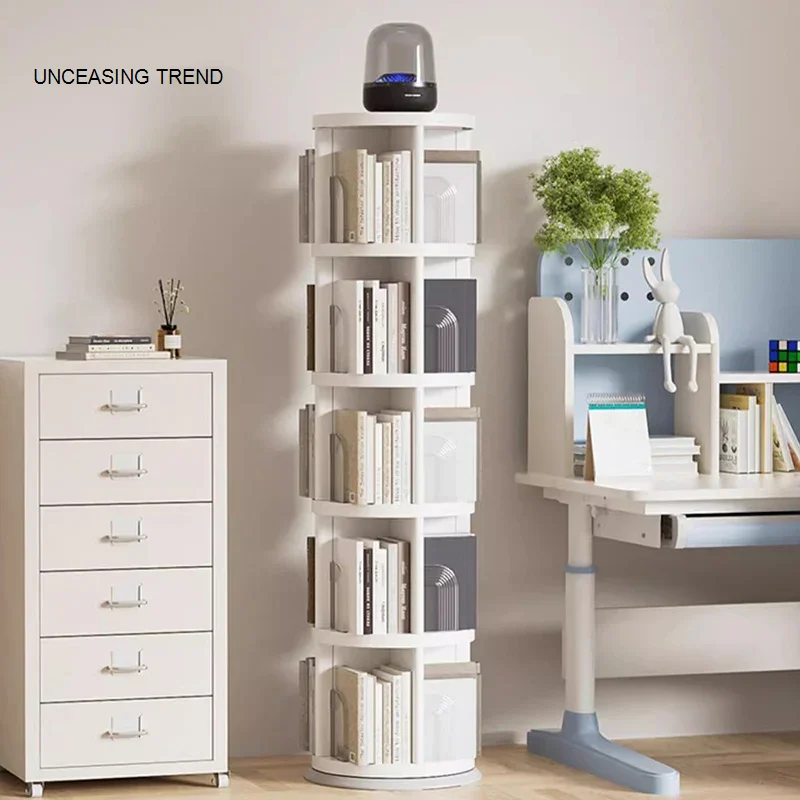 Cabinets Bedroom White Bookcase Display Shelves Mobile Rotating Bookcase Organizer Round Estante Para Livros Modular Furnitures