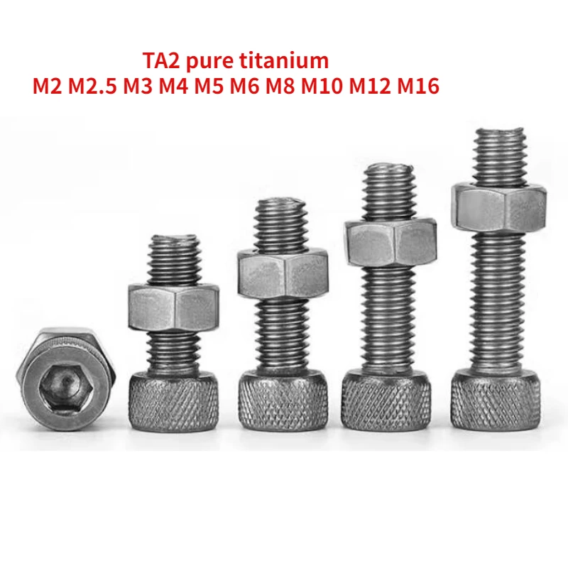 1/2/5Set TA2 Pure Titanium Hexagonal Bolt and Nut Set Gr2 Titanium Alloy Screws M2 M2.5 M3 M4 M5 M6 M8 M10 M12 M16