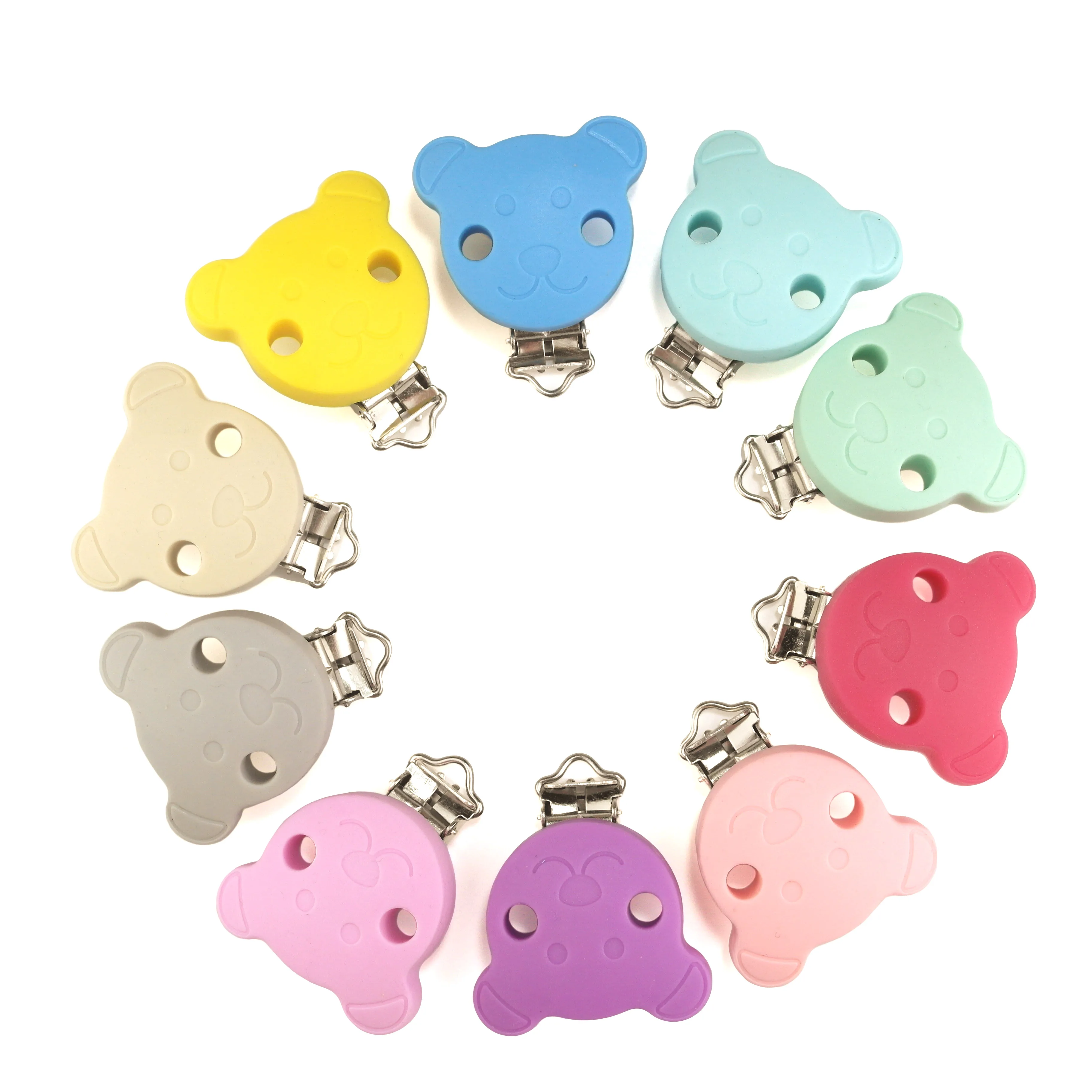 Sutoyuen 10Pcs Cute Silicone Bear Round Pacifier Clip for Baby, BPA Free Pacifier Holder Leash Prevent Loss - Free Shipping!