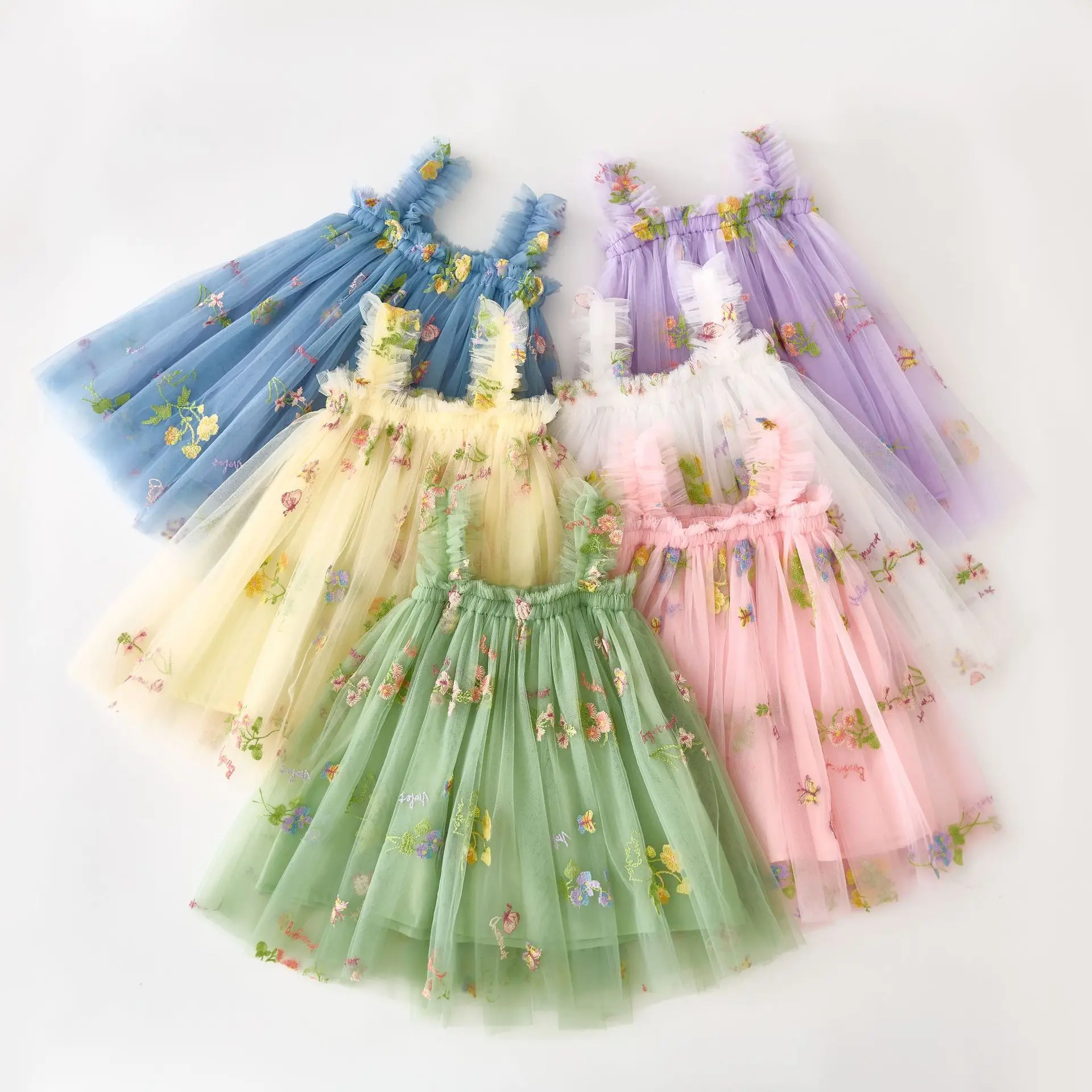 Children's skirt embroidery new suspender girls dress sweet gauze children's princess 3