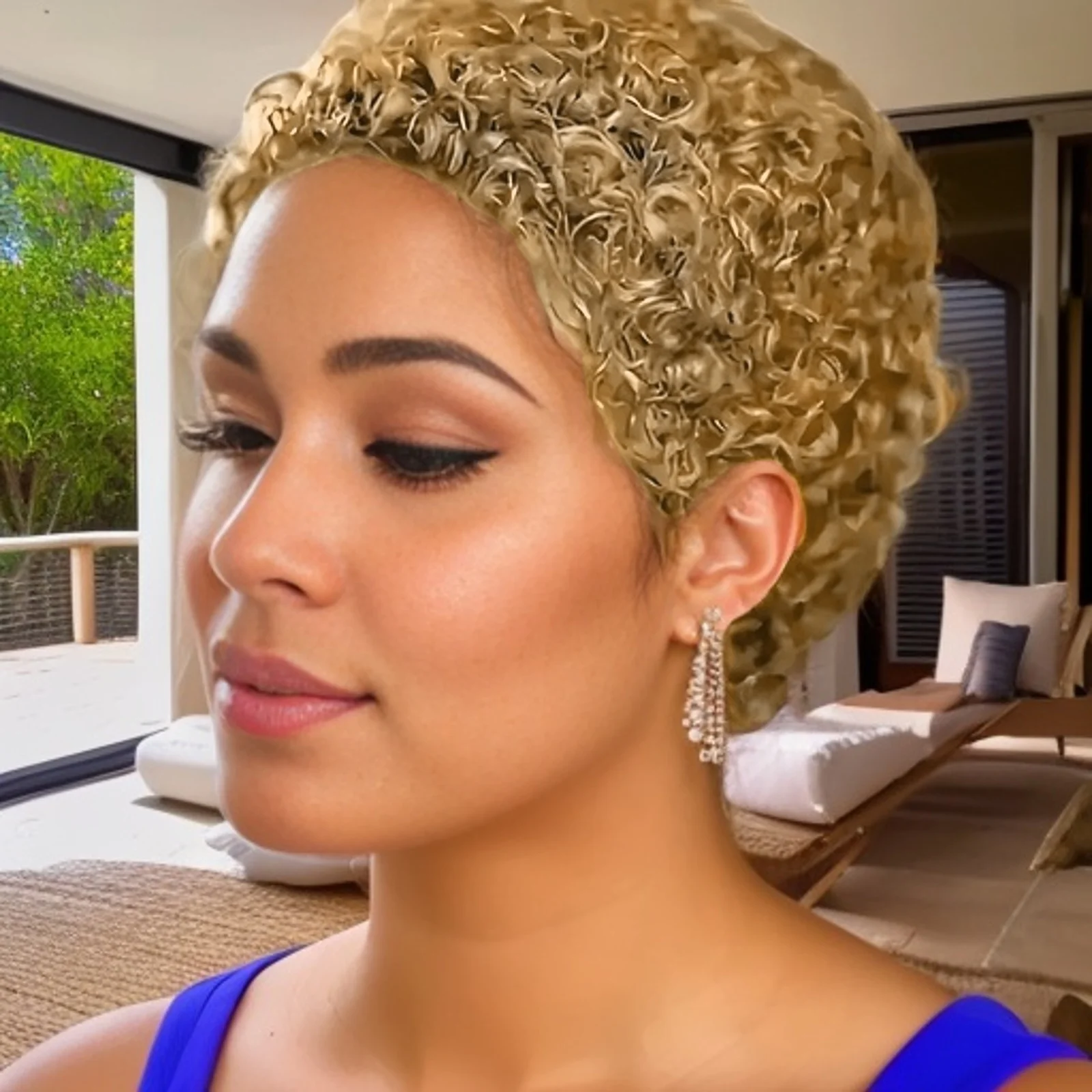 짧은 곱슬머리 픽시컷 밥 가발 여성용 전체 기계식 인모 가발