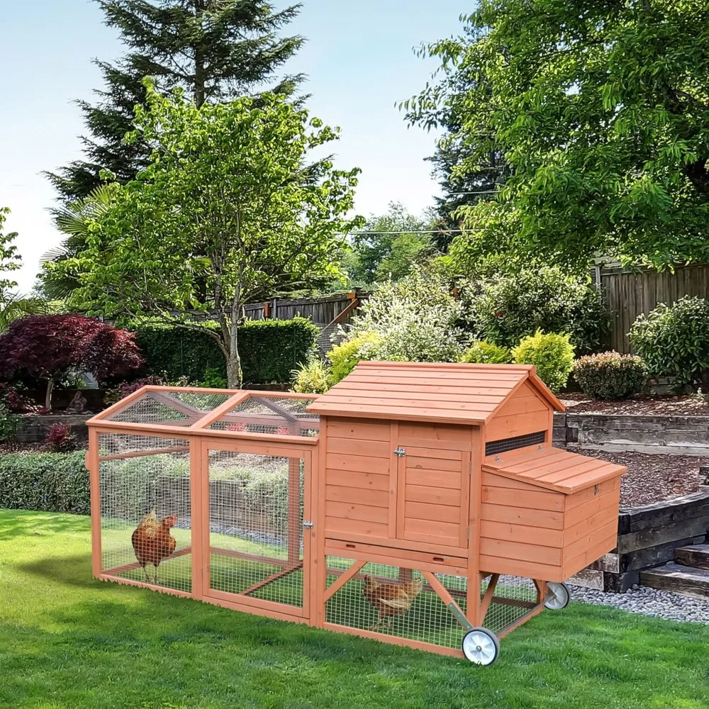 

96.5 Chicken Coop Wooden Hen House Poultry Cage Pen Portable with Wheels and Nesting Box, Chicken Cage for Backyard Outdo