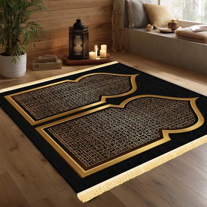 VIKAMA Islamischer Luxus-Gebetsteppich für die Familie, Muslimische Gebetsmatte für Zuhause, Ramadan Hochwertige Dekorative Bodenmatte