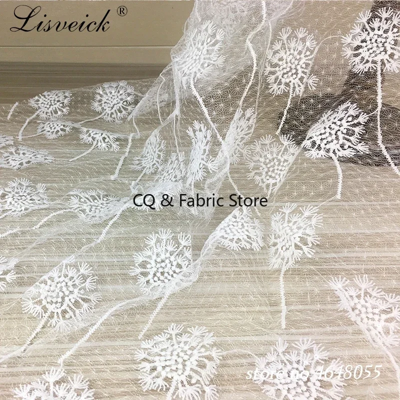 Dandelion Flower Sequins Embroidery Lace Fabric Width 125CM Wedding Dress DIY Skirt Clothing Accessories