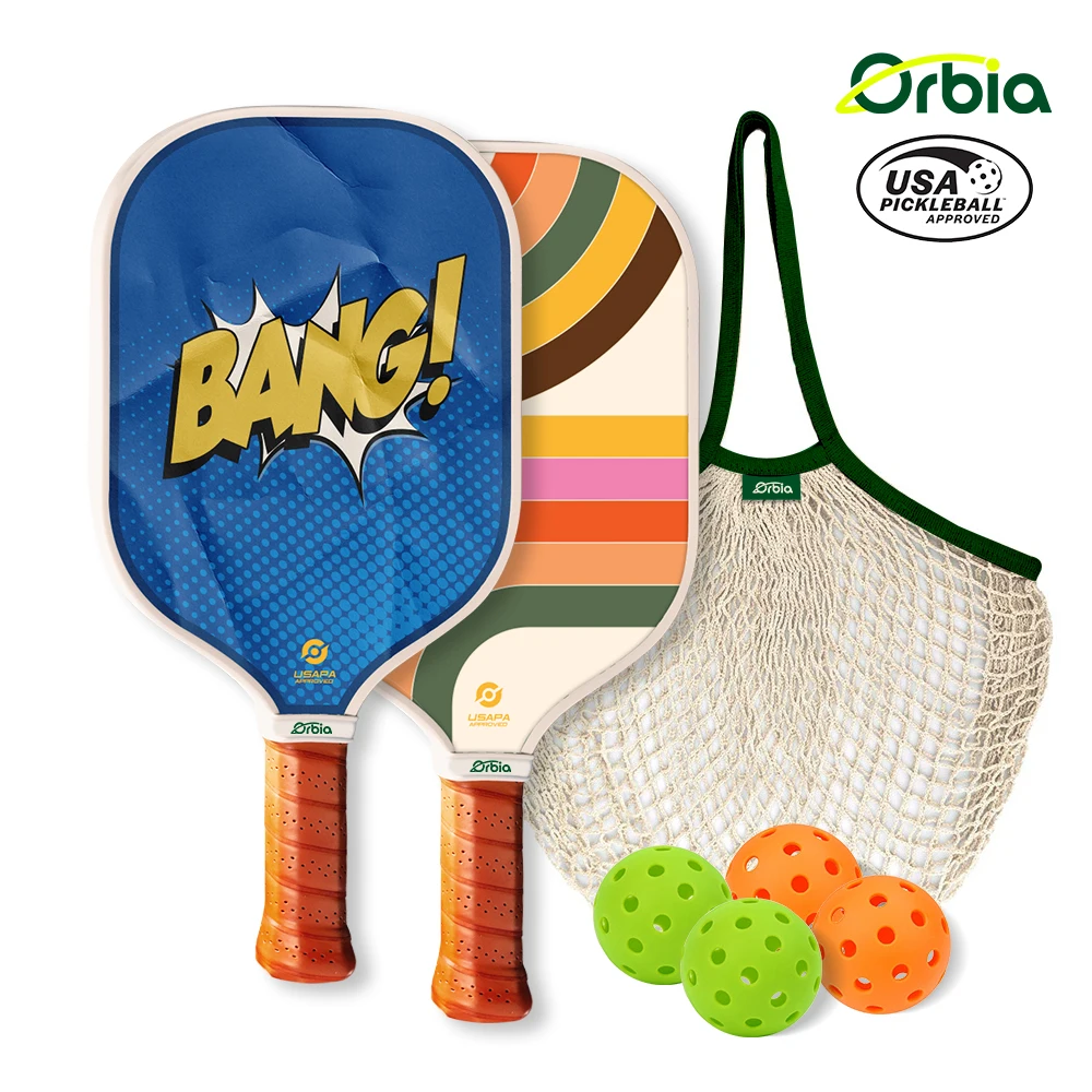 

Orbia Sports Pickleball Paddles Set Glass Fiber Surface 2 Paddles 4 Pickleballs and Carry Net Bag