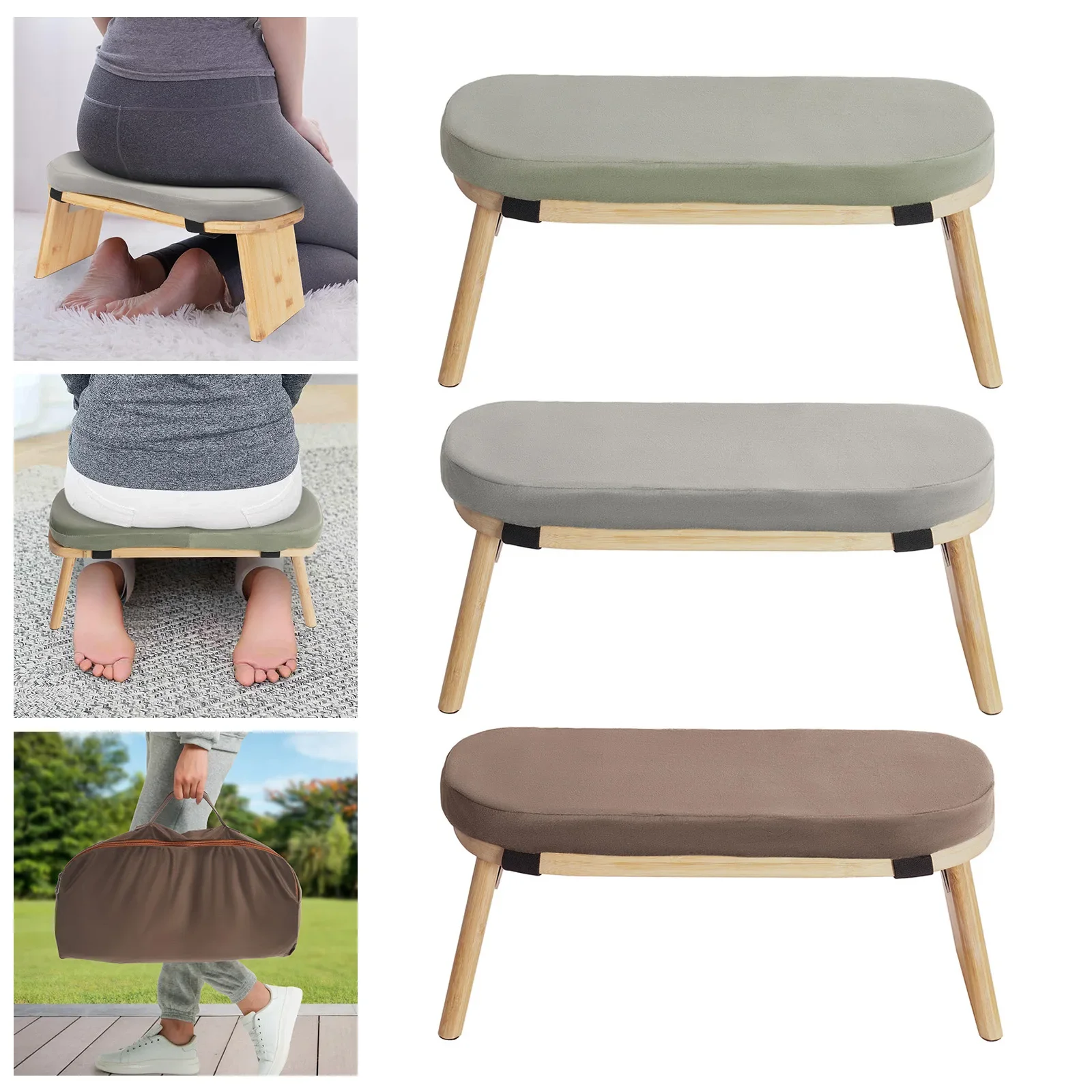 Bymaocar Meditation Bench, Foldable& Ergonomic Meditation Stool, Foldable Kneeling Meditation Bench Coffee/Gray/Green Color
