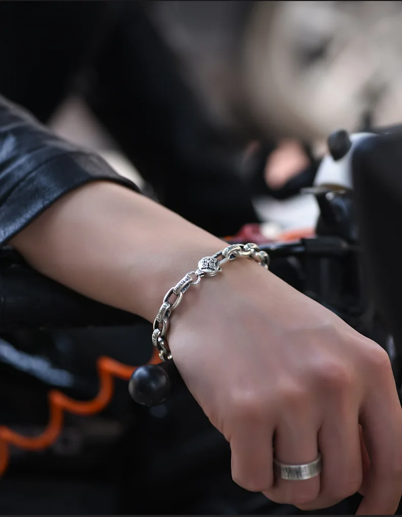 S925 Silver six-word Truth bracelet Men's and women's fashion trend simple personality jewelry retro ethnic style bracelet