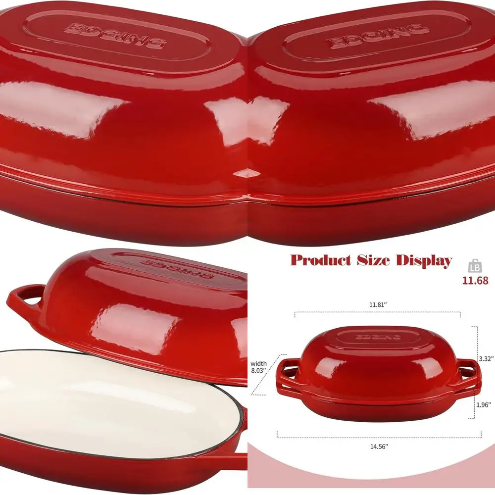 

Red 5-Quart Oval Enamel Cast Iron Dutch Oven with Lid, Ideal for Sourdough Bread Baking