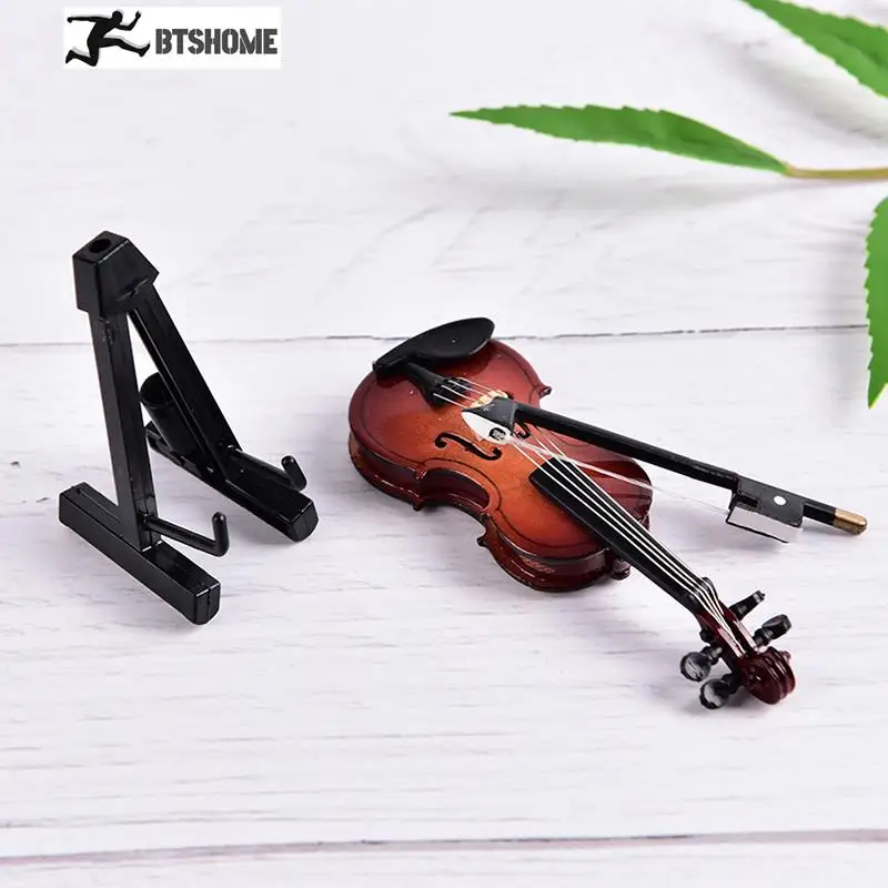 1Set Brand New Mini Violin Miniature Musical Instrument Wooden Model With Support And Case Music Class Graduation Gift