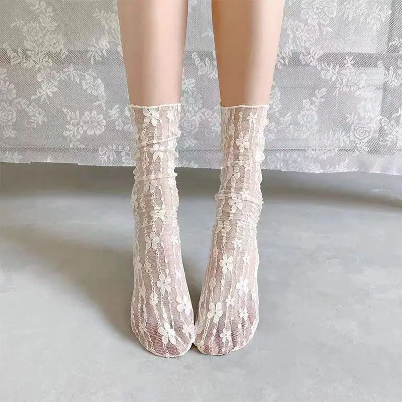

Floral Lace Mesh Socks Breathable Japanese JK Sweet Student Socks Lightweight for Daily School Life