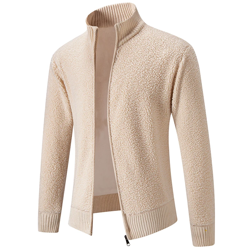 

Мужская толстовка на молнии с флисовой подкладкой, без капюшона, с воротником-стойкой, из овечьего флиса, повседневная куртка-кардиган