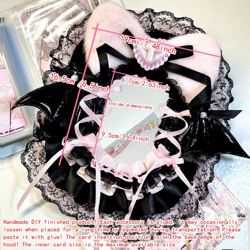 Cross Plush Cat Ear Bat Wing Lace Photocard Display Card Holder Lolita Bow 3 Inch KPOP Photocard Decor Border Macaron Color Polaroid Photo Frame Idol Collection Itabag Decor Ornament photocard topper image 4