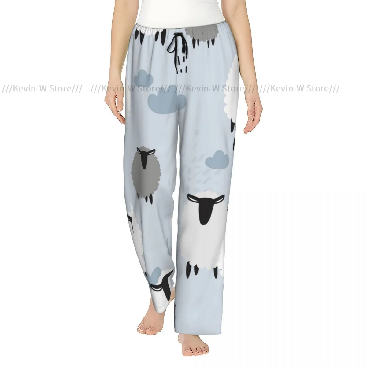 

Women Flannel Pajama Bottoms Soft Fleece Cute Sheeps And Sky Sleep Pants with Drawstring Waist