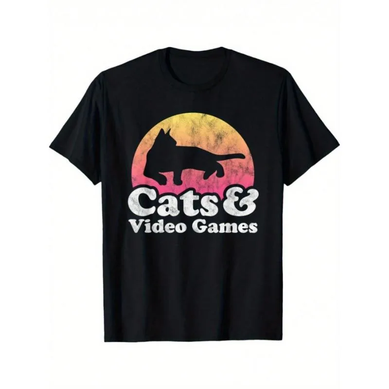 

Funny Cats & Video Games T-Shirt for Gamers Cat Lovers Men Women Teen Gift Retro Style Graphic Tee 2025 New Arrival