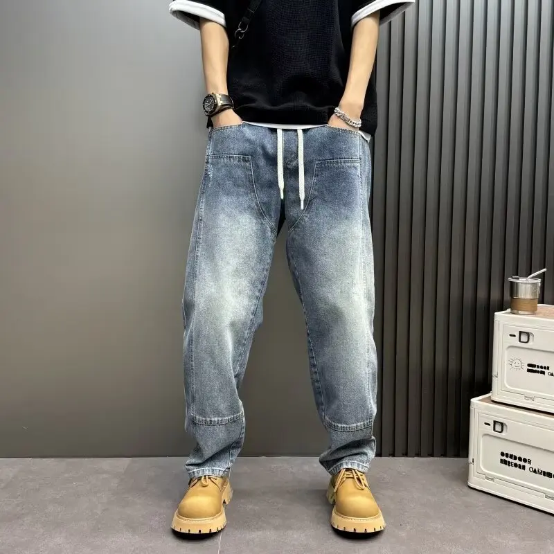 جينز هاراجوكو متعدد الاستخدامات عصري بسيط على الطراز الياباني كسول فني Ins موضة جديدة عالية الخصر ساق مستقيمة
