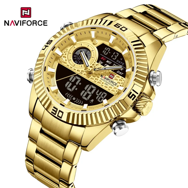 

NAVIFORCE Men's Watch Luxury Dual Time Quartz Digital Luminous Waterproof 3ATM Stainless Steel Business Wristwatch