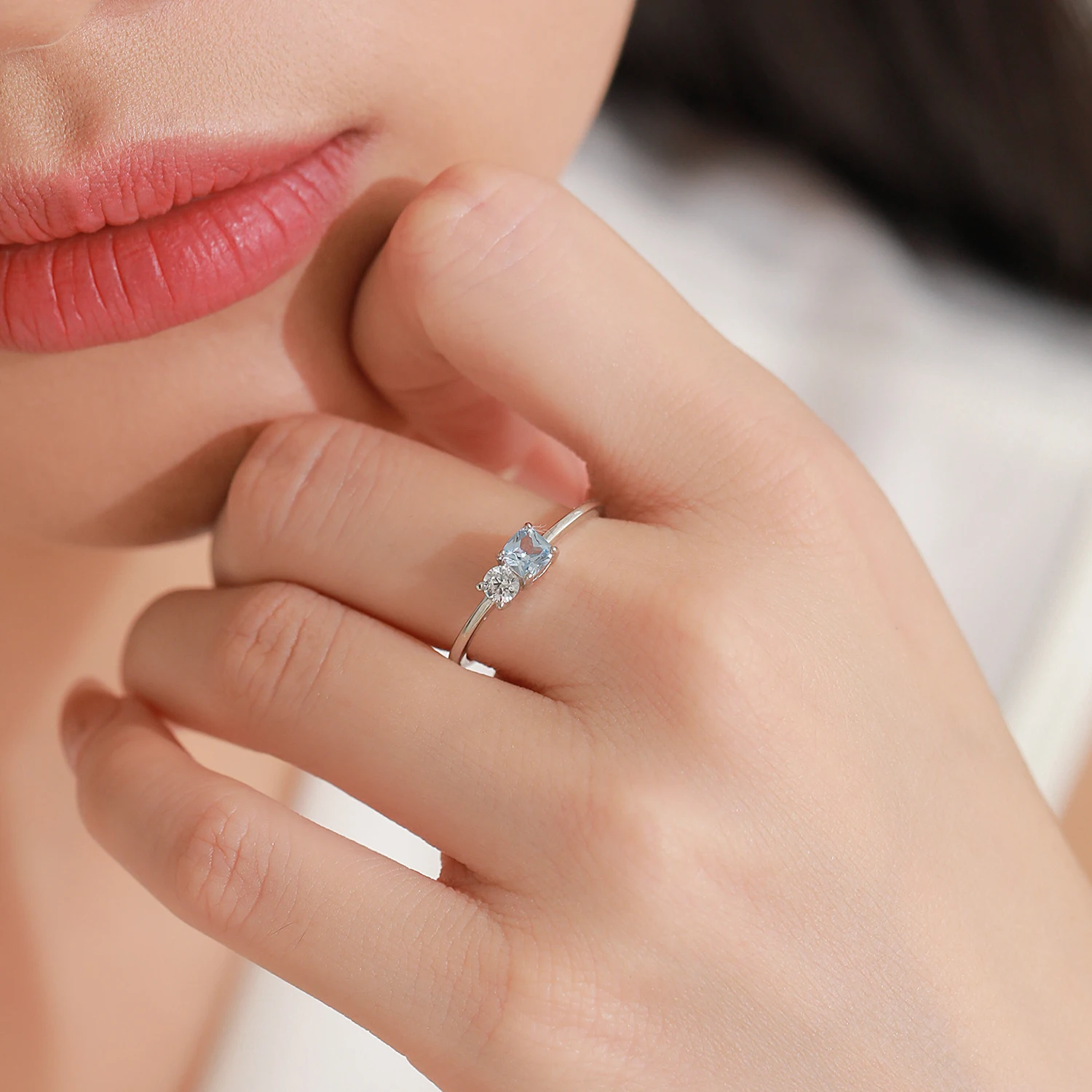 Ailmay 925 Sterling Silver Square Sea Blue Zircon Rings for Women Love Anniversary Jewelry Girlfriend Gift