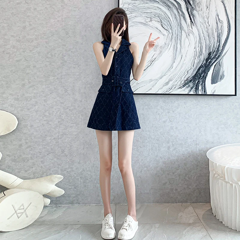 Vestido vaquero sin mangas de corte A para mujer de verano Slim Fit