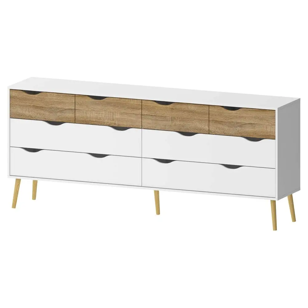 HILL Modern Contemporary Wood 6Drawer Double Dresser, Gray and Walnut Brown TwoTone Finish, Engineered Wood, Splayed Legs, 25.6