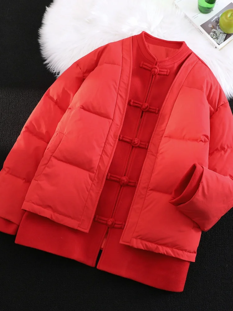 

Красная утепленная хлопковая куртка с пуговицами для мужчин, в китайском стиле, на Новый год, модная, повседневная, теплая, с длинными рукавами, с воротником-стойкой