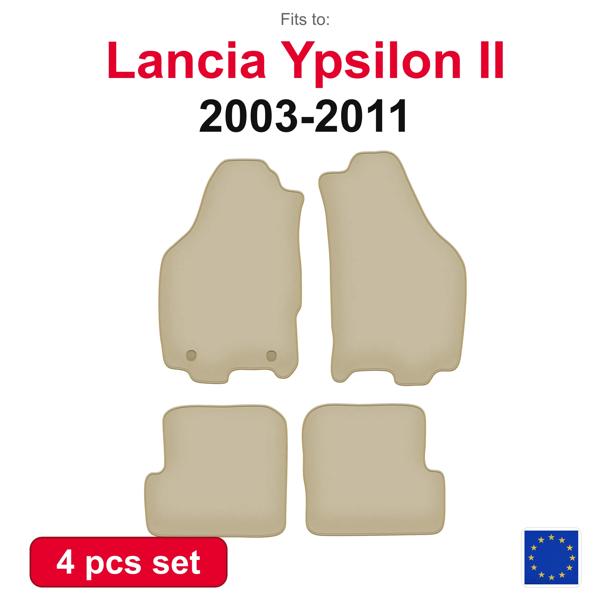 PREMIUM velours automatten voor Lancia Ypsilon II hatchback (2003-2011) -beige passende (4 stuks) automattenset voor in de auto