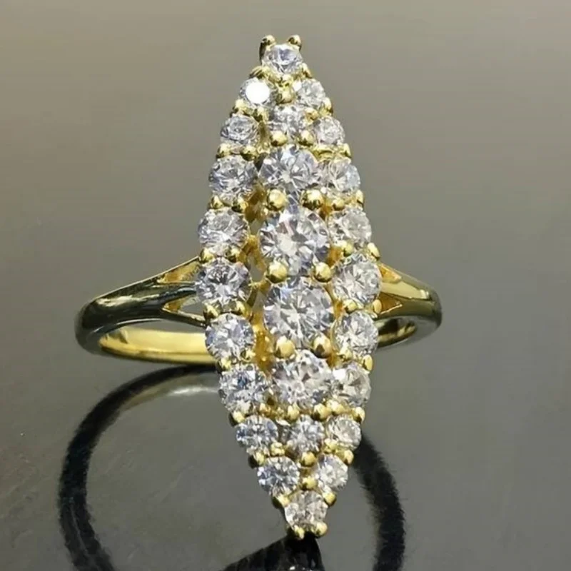 Ladies' Light Luxury Horse Eye Shaped Eternal Ring Fully Inlay Synthetic Zircon Sparkling Ring Temperament Jewelry Accessory