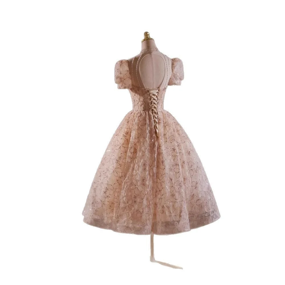 

Pink Lace Evening Gown 2025 Spring New High-End Lightweight Bubble Sve Engagement Dr Long A-Line Skirt Sweet Sle