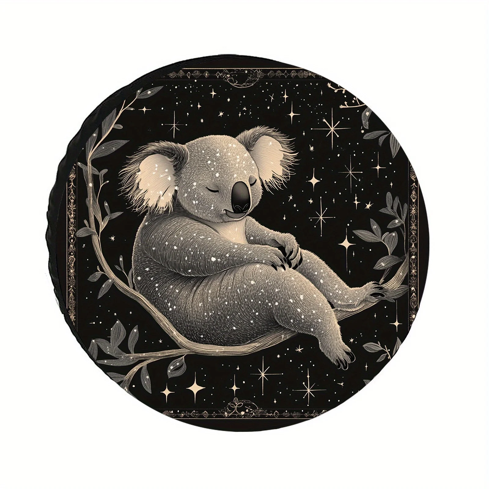 1pc Of Gray And White Koala Print Polyester Tire Cover, Universal Size, Durable Polyester Fiber, Suitable For SUVs, Trucks, RVs,