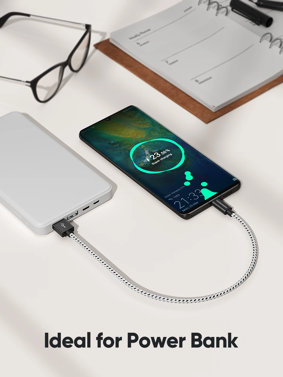 CableCreation Krótki kabel Micro USB pleciony z nylonu szybkie ładowanie synchronizacja danych 480Mbps dla Android TV Stick, Power Bank i urządzeń inteligentnych — zdjęcie produktu 7