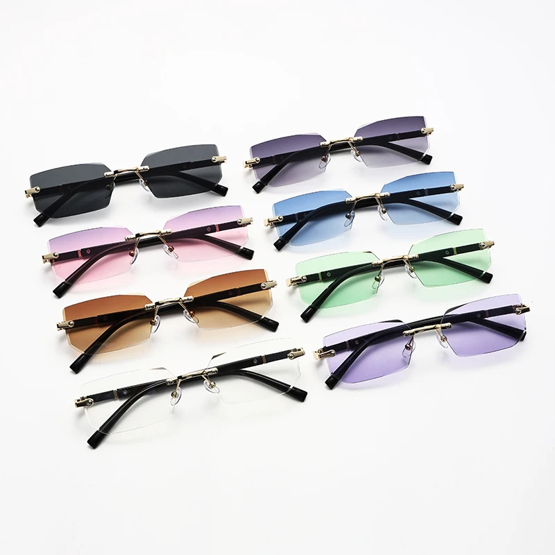 Trendy Rimless Sunglasses for Men Women Fashion Frameless Rectangle Sun Glasses Retro Shades Summer Traveling Eyewear UV400