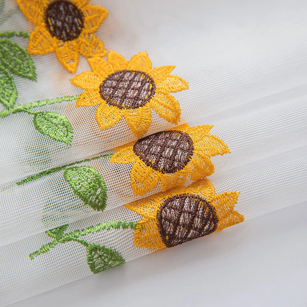 Sunshade Cloth Modern Fresh Sunflower Kitchen Curtain Living Room Bedroom Embroidery Short Partition Fabric Door Curtain Cabinet