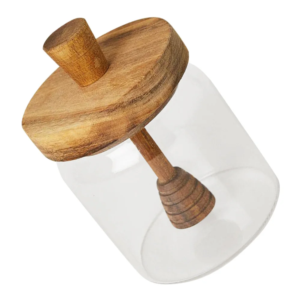 

Glass Honey Pot with Wooden Lid and Dipper - Stylish Kitchen Honey Jar for Easy Serving and Freshness Retention in Home Dining