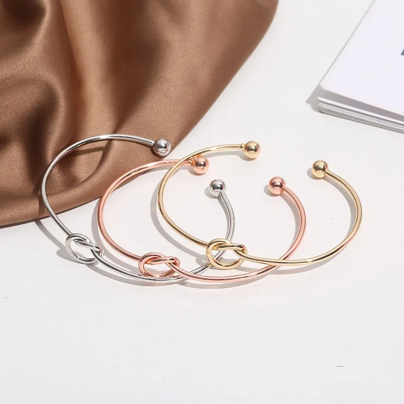 Pulsera abierta tipo C para mujer, brazalete de amor, joyería con nudo de oro rosa, sentido avanzado, Bestie Ins Wind