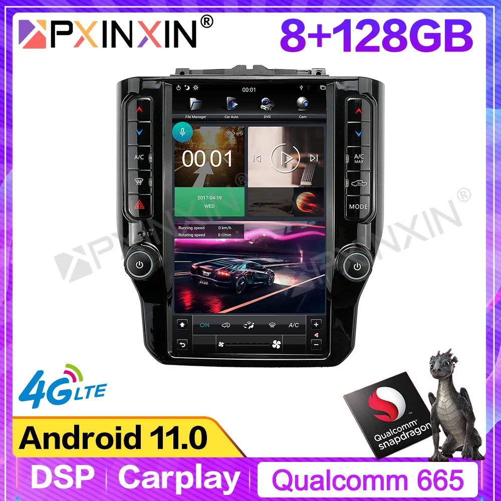 

128G For Dodge RAM 2018-2021 Tesla Style Car Multimedia Player GPS Navigation Android 11 Car Radio Tape Recorder Head Unit 12"
