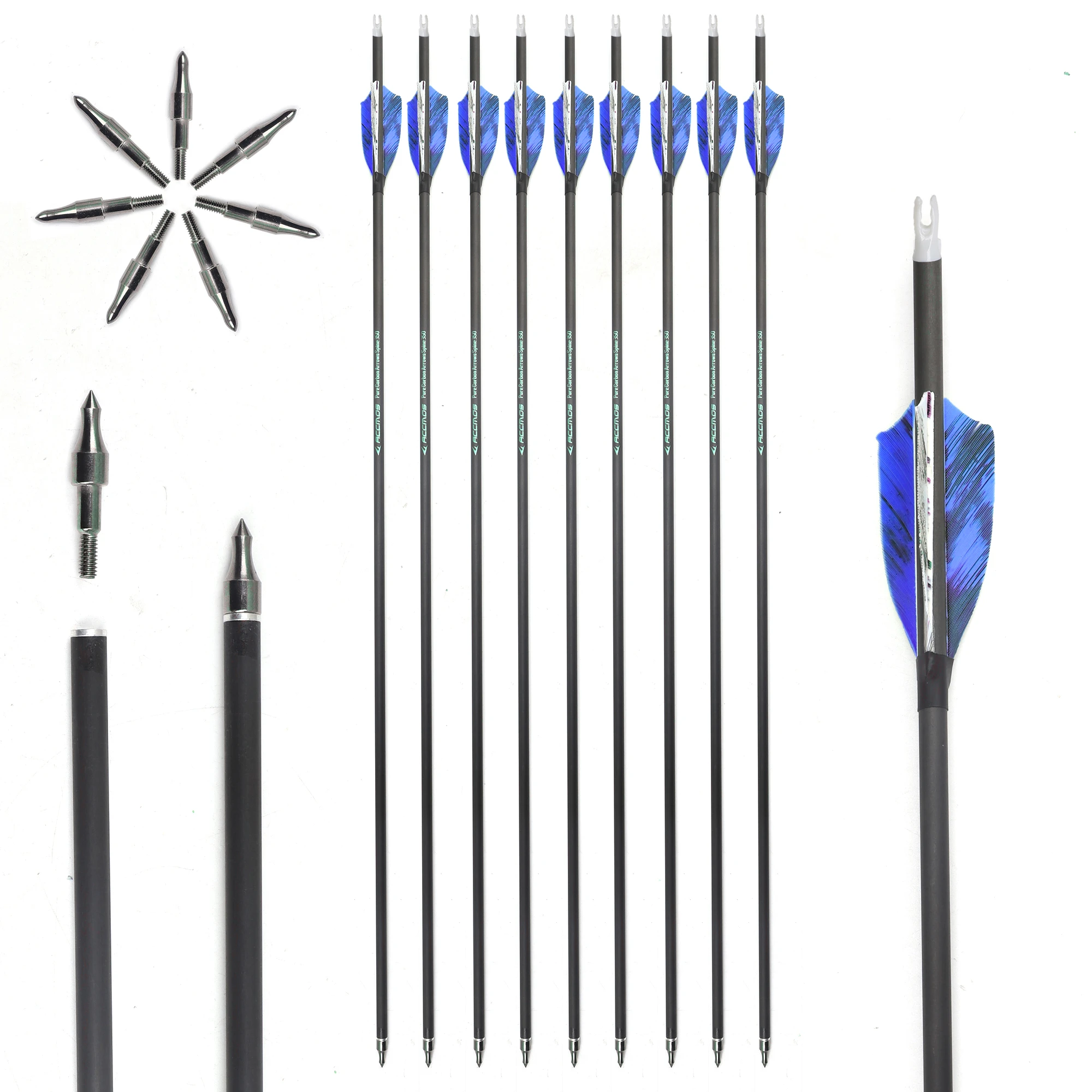 

6pcs ID6.2mm Pure Carbon Arrow 30inch Spine 300/350/400/500/600/700/800 Arrow Shaft Archery Shooting Sport Accessories