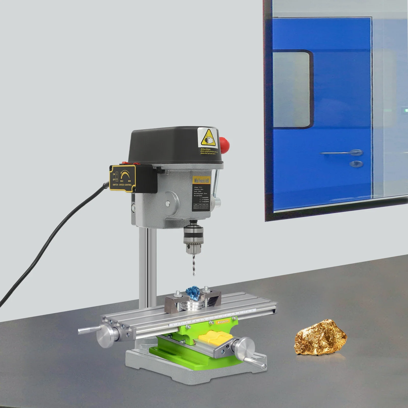 Mini draagbare touwboormachine, 340 W precisiebankboor met 3 snelheden, ideaal voor doe-het-zelf ambachten, meubels en leslaboratorium