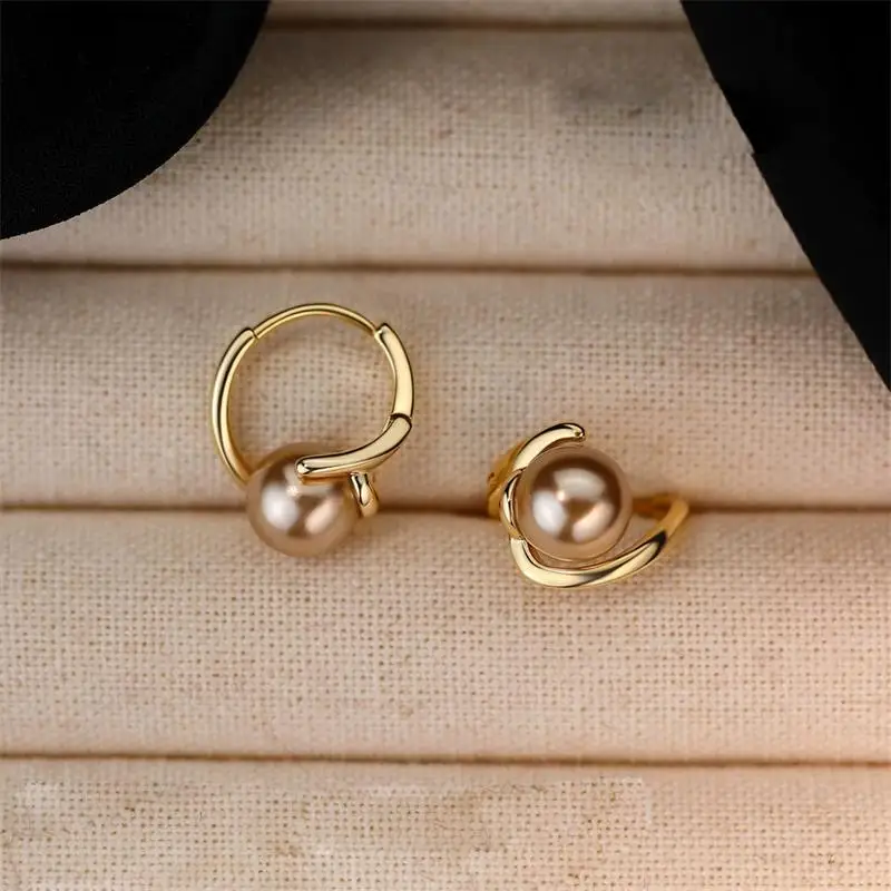 Gold Color Classic Pearl Irregular Bending Hoop Earrings For Women Lady Fashion New Jewelry Gift Party