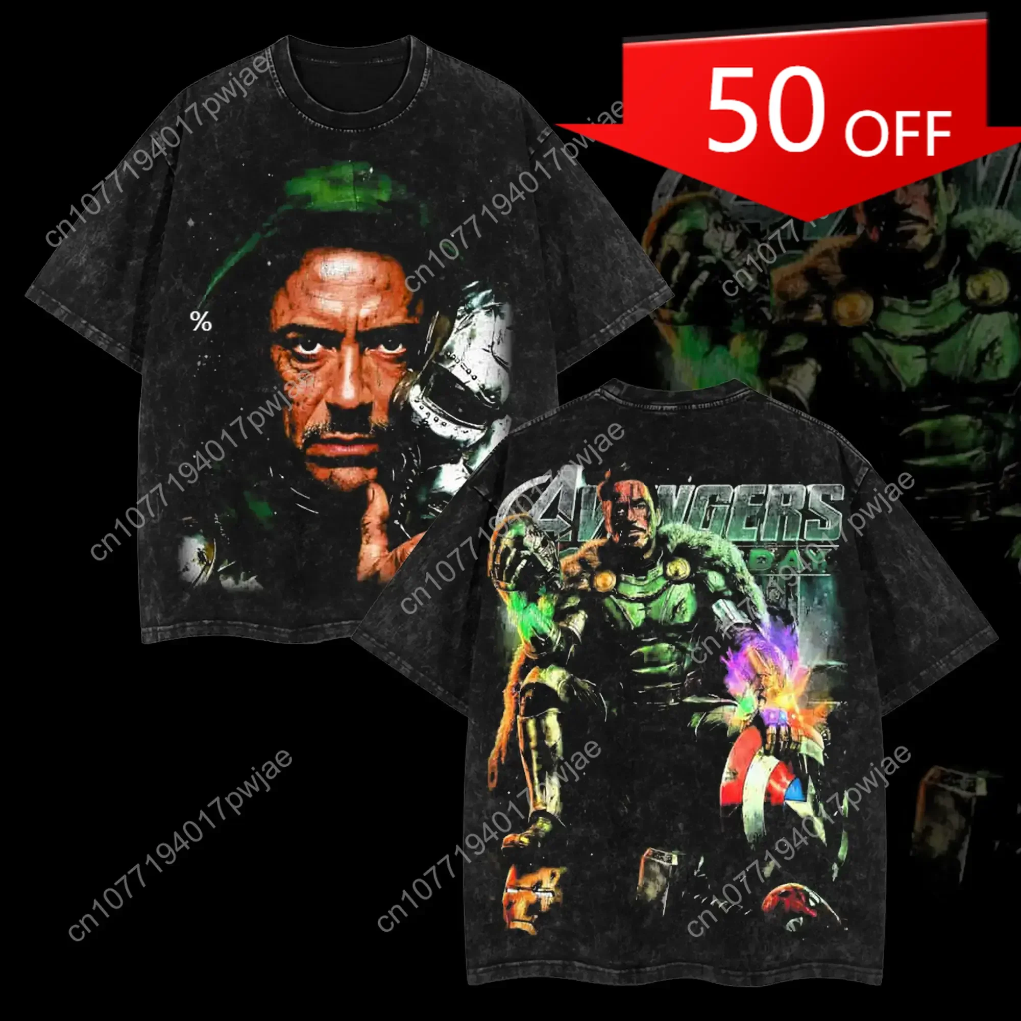 

Marvel Iron Doom God - MCU Edition Double Printed Oversize Acid Washed Tee TV series Vintage Graphic Design Top Cotton Comi