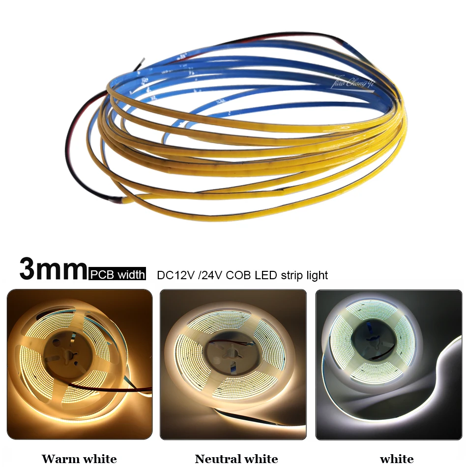 

Монолитный блок светодиодных лент, гибкая лента высокой плотности, 3 мм, 12 В постоянного тока, 24 В, 384 светодиодов/м, 3000K, 4000K, 6500K, CRI90, для спальни, кухни