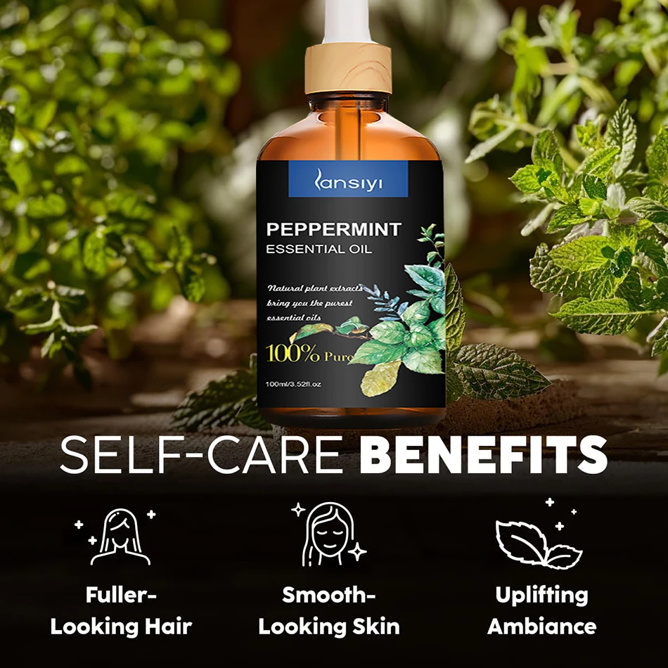 100ml 100% Pure Peppermint Oil - Premium Peppermint Essential Oil Mint for Aromatherapy Massage Topical & Household Uses