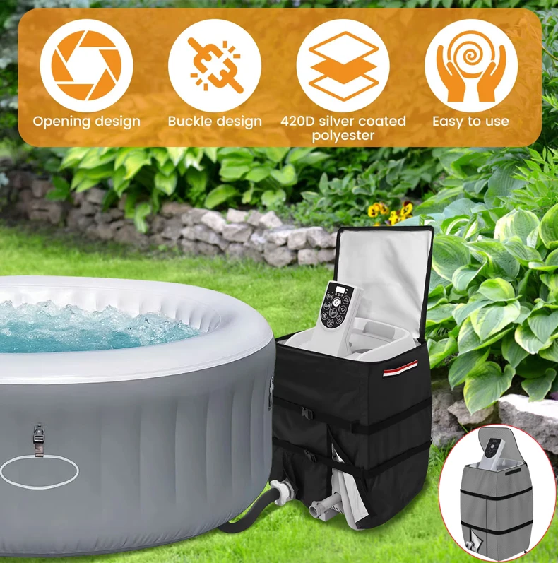 

Hot Tub Spa Heater Pump Cover Heavy Duty Inflatable Hot Tub Pump Cover with Zipper Opening and Transparent PVC Top Window