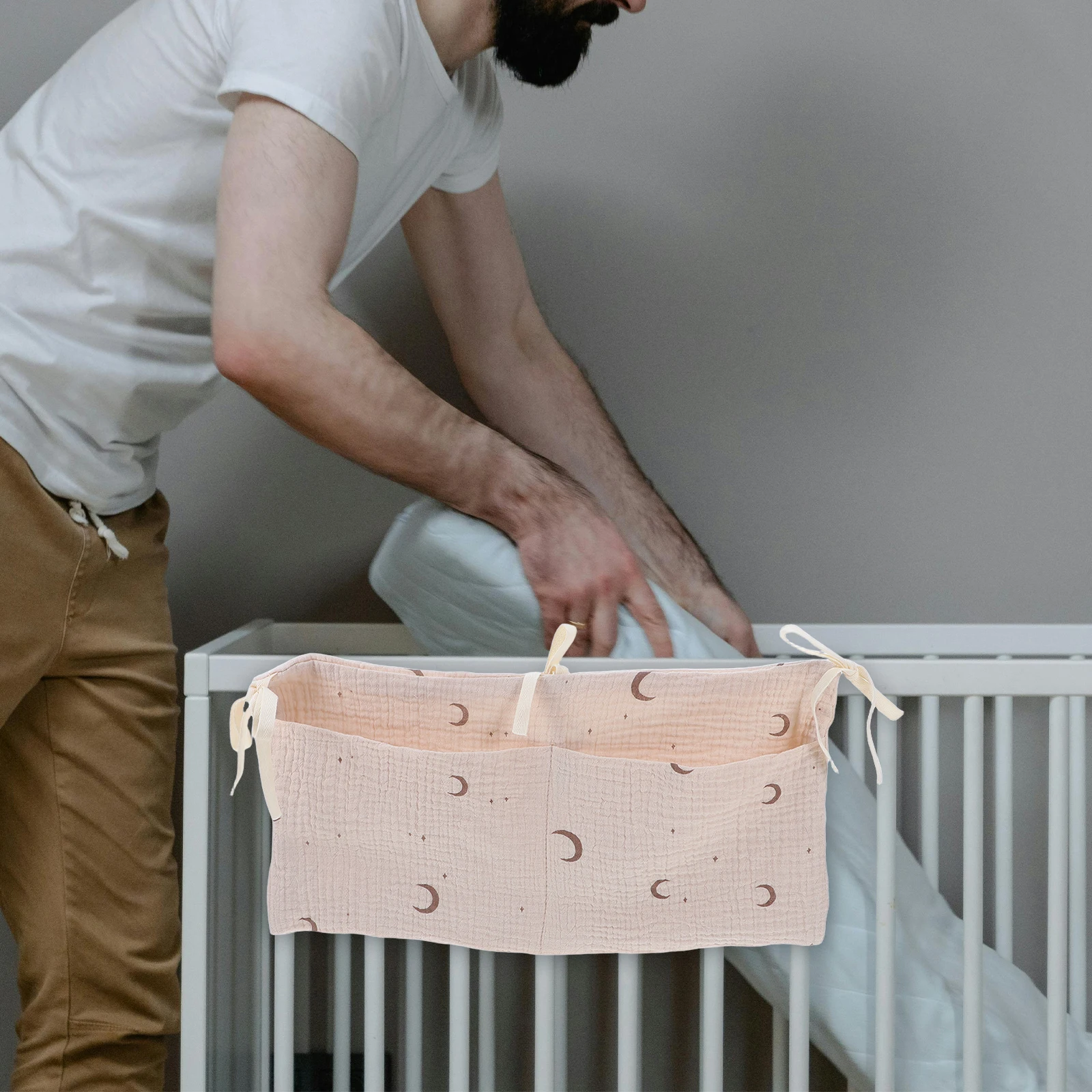 

Bedside Storage Bag Cotton Crib Organizer Hanging Stroller Accessory Soft Bottle Diaper Hanging Bag For Nursery Pram