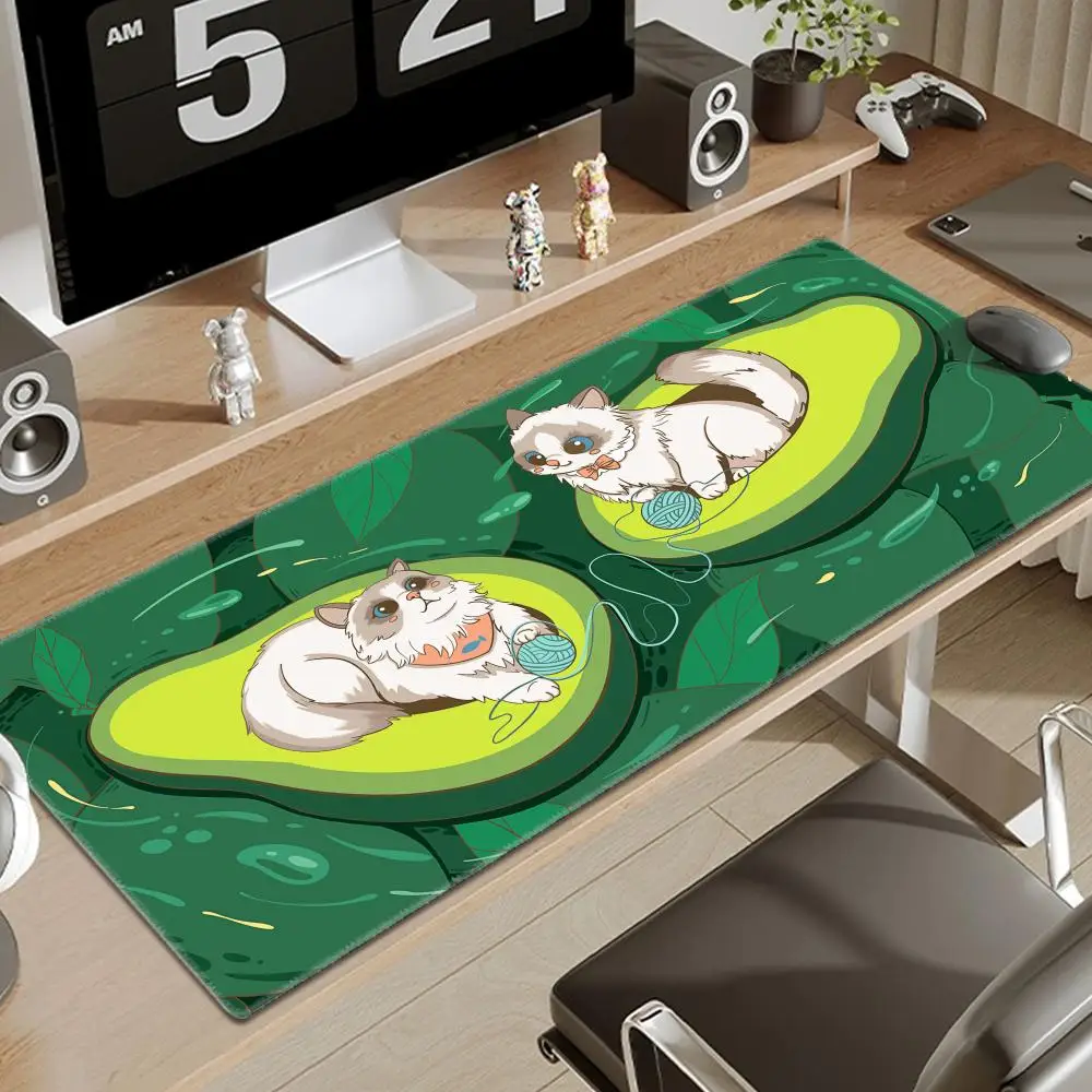 Avocado Cat Large Gaming Mousepad XXL Cute Mouse Pad Gamer Size For Office Table Mats Kawaii Desk Mat For Teen Girls For Bedroom