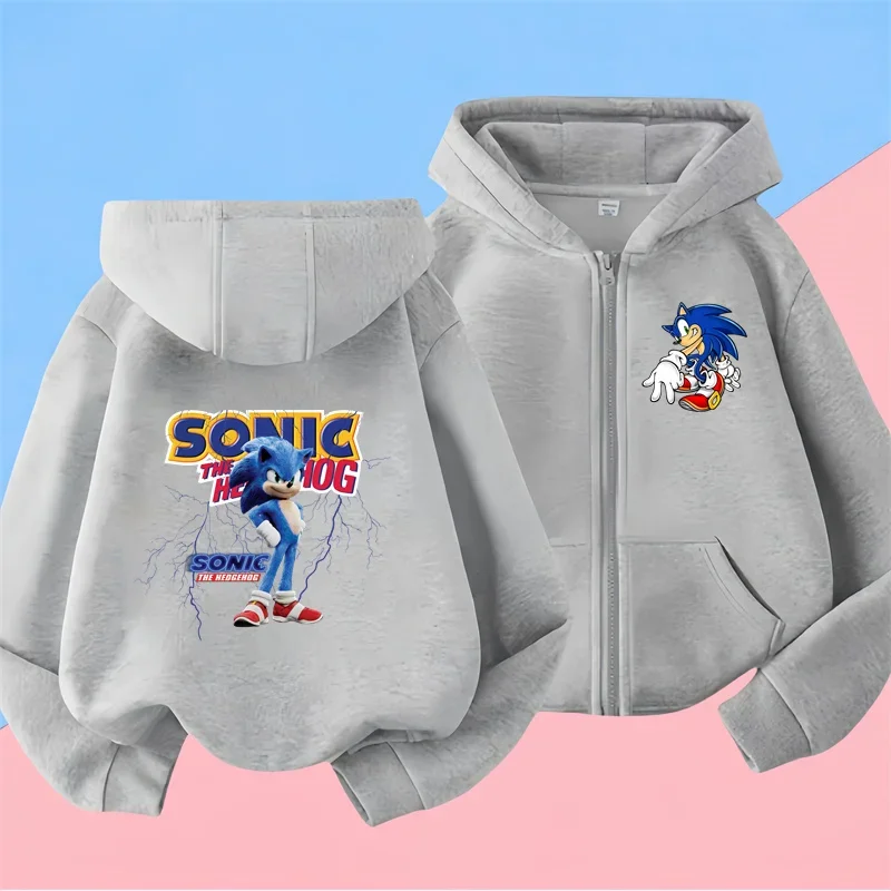 Kawaii Sonic zipper Hoodie Set for Girls Anime zipper Hoodies Pants 2pcs Kids Cartoon Teen Tracksuits Toddler Clothes Sport Suit