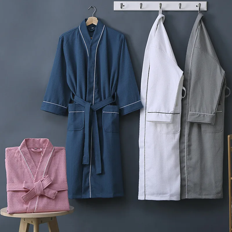 Pure Cotton Waffle Robe Women's Wedding Dresses Quick Drying Sleepwear For Women And Men Loose Autumn Winter Couple Bathrobe